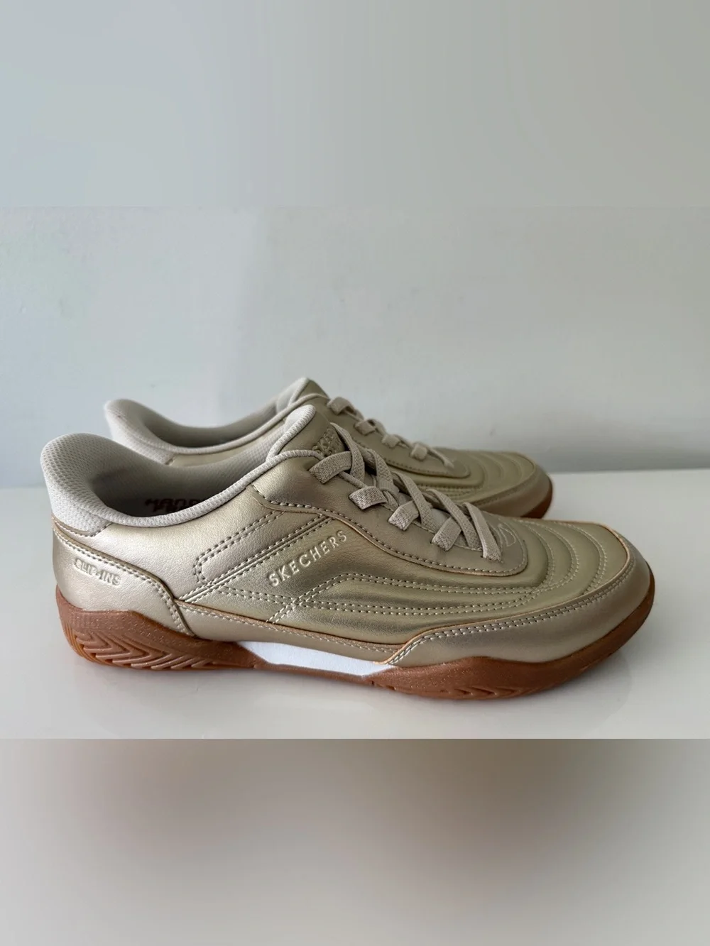 SKECHERS Street Los Angeles Memory Foam Slip-ins Gold Sneakers Shoes Size 9